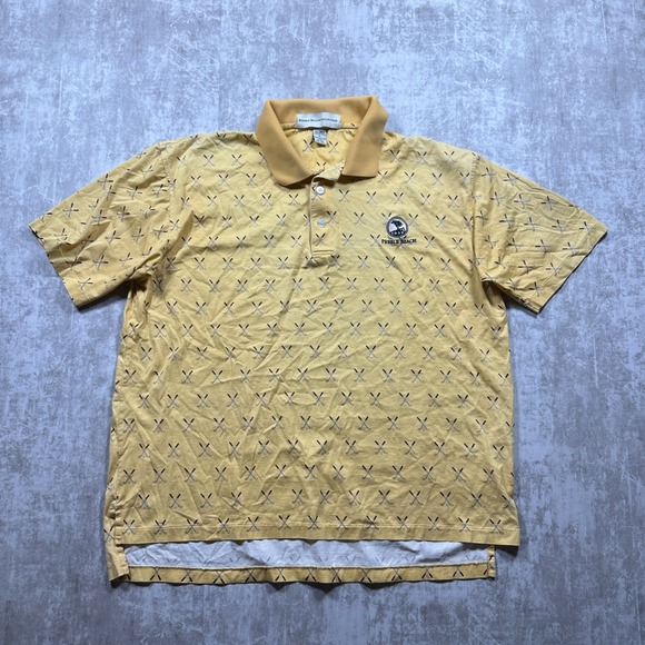 Pebble Beach Collection Other - Pebble Beach Polo Shirt Mens Medium Yellow Golf Club Print Mercerized Cotton USA